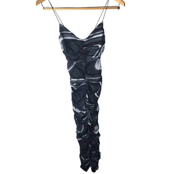 Asos Design cami strappy midi dress ruched details Black & Gray Marble Size 0 - Picture 5 of 12